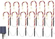 XIJUAN 12 Pack Christmas Decorations Outdoor Solar Candy Cane Lights, Upgraded Solar Pathway Markers Lights with Star, 8 Modes Indoor & Outdoor Christmas Decorations for Walkway(Twelve Pieces)