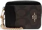 NWT COACH Zip ID Card Case Signature Canvas CW883 Walnut Brown / Black NEW