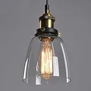 Vintage Industrial Pendant Light, Clear Glass Cone Shade, Brass and Black Finish,E27 Base, Kitchen Restaurant Bar Balcony Hanging Pendant Light, Bulb Not Included (C)