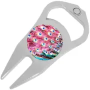 Peacock Feathers Golf Ball Marker Divot Repair Tool Bottle Opener