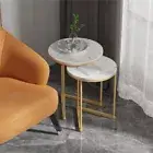 2PCS White Marble Nesting Coffee Tables Sofa Side Table Bedside Table Gold Frame