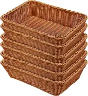 6 Pcs 17.7 Inch Poly Wicker Bread Basket Woven Bread Baskets Rattan Fruit Basket