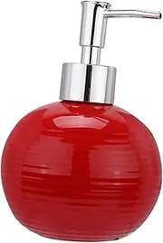 Red Ceramic Hand Soap Dispenser with Pump - Refillable Lotion Bottle for Travel - Round Squeeze Design for Liquid Soap Stylish Bathroom Accessory