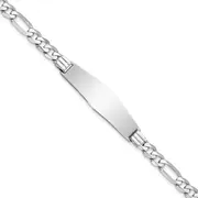 7 Inch 14K Wg Figaro Link Soft Diamond Shape Id Bracelet