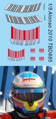 1/5 Barcode Decals for Casco Fernando Alonso 2010 Helmet TB Decal TBD885