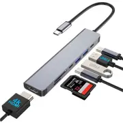 7 in 1 USB C Adapter, Multiport Hub, USB C Docking Station for Surface - Dual Display, 4K HDMI, 100W PD, USB A 3.0, USB C 3.0, SDTF(Gray)
