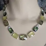 Napier Abalone Green Rhinestone Silver tone Collar Necklace SIGNED NWT