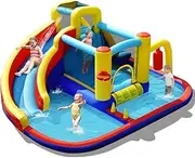 BOUNTECH Inflatable Water Slide, 7 in 1 Giant Water Park Bounce House Combo for Outdoor Fun w/Splash Pool, Climbing Wall, Blow up Water Slides Inflatables for Kids and Adults Backyard Party Gifts