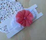 1x Baby Toddler Girls Headbands. Coral & White Party Baptism Cake Smash Headband