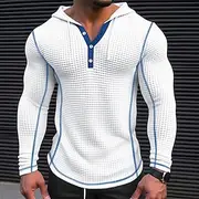 Men's T Shirt Waffle Henley Shirt Henley Shirt Tee Top Long Sleeve Henley Spring Fall Plain Fashion Designer Basic Patchwork Hooded Vacation Street Going out