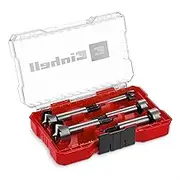 Original Einhell M-CASE 5-Piece Forstner Drill Bit Set (Made of C65 Steel, E 6.3 Shank, Cross Cut, Centre Point, Conical Head Shape, 4-Sided Closed Pre-Cutting Edge Including Storage Box)