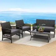 Gardeon 4PCS Outdoor Sofa Set Wicker Harp Chair Table Garden Furniture Grey