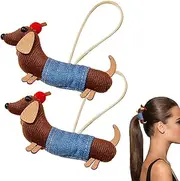 Cute Hair Bobbles for Girls, Ponytail Holder - Funny 2 x Dachshund Hair Bobbles for Girls and Women | Fashionable Cartoon Ponytail Cuffs for Women's Hair, Decorative Hair Accessories for Birthdays