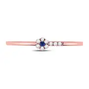 10kt Rose Gold Round Blue Sapphire Diamond Stackable Band Ring 1/12 Cttw