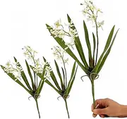 Mythlty 3pcs Artificial Cymbidium Orchid Flowers That Look Real White Silk Flowers Faux Orchid Stems for Vases for Home Office Indoor Flower Centerpieces Tables Decoration (White)
