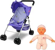 ANIVIA Doll's Pram, Dolls Buggy, Pushchair with Seat Belt and Shopping Net - Baby Toy, Modern