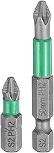 uxcell 2pcs #2 Anti Slip Phillips Impact Screwdriver Bit PH2 1/4" Hex Shank 1+2" (25+50mm) Magnetic Cross Head Drill Bits S2 Steel Screw Driver Power Electric Tools, Gray/Green