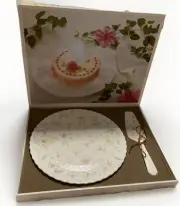 Vintage Mikasa Bone China Pastel Garden Cake Plate and Server Set In Box NEW