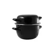 Urban Style Round Enamel 19cm Mussel Pot Serving Cookware w/ Lid/Handles Black
