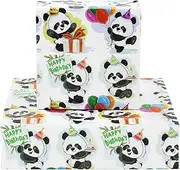 Panda Gift Wrapping Paper for Happy Birthday, Cute Pandas Balloons Wish Birthday Wrapping Paper for Baby Boys Girls Children Animal Baby Shower Kindergarten Party Xmas Gifts Wraps