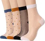 [IYOU] Women's Transparent Socks Elastic Transparent Socks Ultra Thin Mesh Sock Summer Daily for Women (Pack of 4), Assorted colours, 10-11