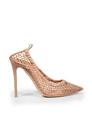 Brown Mesh Point Toe Pumps