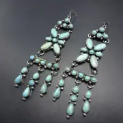SPECTACULAR Ella Peter NAVAJO Sterling Silver TURQUOISE Cluster EARRINGS Pierced