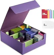 ProCase Trading Card Storage Box, 3400+ PU Leather Card Deck Box with 3 Adjustable Space Dividers, Design For Sleeves & Toploader, Fit Magic Game Cards, Sport Cards, PTCG, TCG -Purple