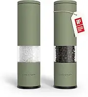 LARS NYSØM Salt and Pepper Mills Set Stainless Steel with Adjustable Ceramic Grinder 2 Pieces I Design Spice Mills Set Manual (Set of 2, Sage)
