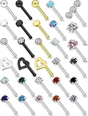 [Lsnevsie] Hypoallergenic 18G 20G Nose Rings Studs for Women Men Surgical Stainless Steel Nose Piercings Jewelry Straight L Shaped Corkscrew Nose Rings Cubic Zirconia Opal Heart Nose bone Studs Jewelry