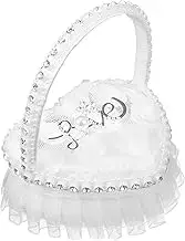 Cabilock Heart Shaped Lace Wedding Ring Pillow Holder with Handle Elegant Engagement Decoration for Indoor Outdoor Ceremonies Multi Use Rings Storage and Photo Booth Props