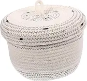 TINEASUR Decorative Cotton Rope Storage Basket with Lid Multi Functional Organizer for Living Bedroom and Nursery Design for Blankets and More