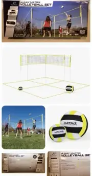 4 Way Matrix Volleyball Net Full Set Crossnet 2 Balls Pump Needle Lines Bag NEW