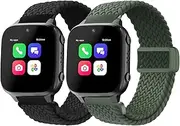 [SimpleThings] Braided Band Compatible with Cosmo JrTrack 3/Cosmo JrTrack 2 SE/Cosmo JrTrack 2/Cosmo JrTrack Kids Smartwatch, 2Pack Stretchy Nylon Strap with Adjustable Magnetic Buckle Kids