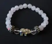 ROSE QUARTZ & Clear Quartz Crystal Gem Elephant Children's Kids BRACELET Love B
