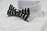 Mens Black And White Vertical Striped Bow Tie Pre-Tied Bowtie Wedding Formal