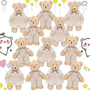 12 Pieces Mini Teddy Bear Stuffed Animals Plush Bears, Mini Couple Bear with Burlap Clothes Little Bear Toys for Birthday Wedding Decorations Christmas Party Favors Supplies (Floral Style)