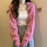 Open Front Cable Knit Shrug Cardigan Rose Pink - One Size