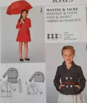 Uncut Burda 9487 Sewing Pattern Little Girls Dress Coat w/Peplum Denim Jacket