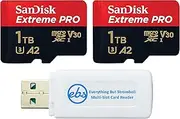 SanDisk Extreme Pro 1TB Micro SD (2) Memory Cards Works with GoPro Action Camera Hero 12 Black (SDSQXCD-1T00-GN6MA) V30 U3 Bundle with (1) Everything But Stromboli MicroSDXC & SD Card Reader