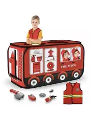 Temi Fire Truck Popup Pretend Playhouse Tent W/ Fireman Accessories New Open Box