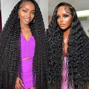 Brazilian Virgin Deep Wave Human Hair 13x6 Lace Front Wigs Pre Plucked 200 Density 30Inch Deep Curly Human Hair Hd Lace Frontal Glueless Wig (deep wave 13x6 lace frontal wig, 30Inch)