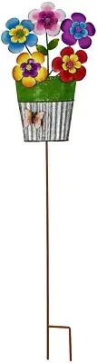 Flower Garden Stake Decorative Flower Yard Stake, Flower Pot Yard Art Decor