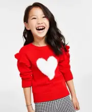 Epic Threads Toddler & Little Girls Heart Pullover Sweater, - Fiesta Red