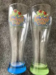 Rainforest Cafe Mall of America 9" Glasses Set of 2 Blue and Green Base