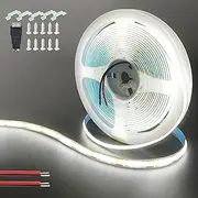 Clearhill 12V COB LED Strip Lights with Bare Wire (No Power Supply),16.4FT/5M,Cool White 6500K,320LEDs/M,8mm Width,CRI90,Electroplated Double-Sided Panel,10W/M,IP20