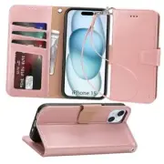 Compatible with iPhone 15 Case with Card Holder iPhone 15 6.1 inch Rose Gold