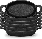 Uiifan 6 Pieces Mini Cast Iron Skillet 6 x 3.8'' Small Oval Skillets Cast Iron Cookware Set 8 oz Single Serve Dish Pans Mini Casserole Dish for Baking Roasting Cooking Grilling Cast Iron Ramekins