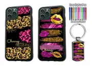 PERSONALISED Name Leopard Silicone Case iPhone 11 12 13 14 15 Pro 16 + Keyring