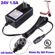 24V 1.5A 36W Battery Charger 3-Prong Inline for Razor E100 E200 E300 E125 E150
